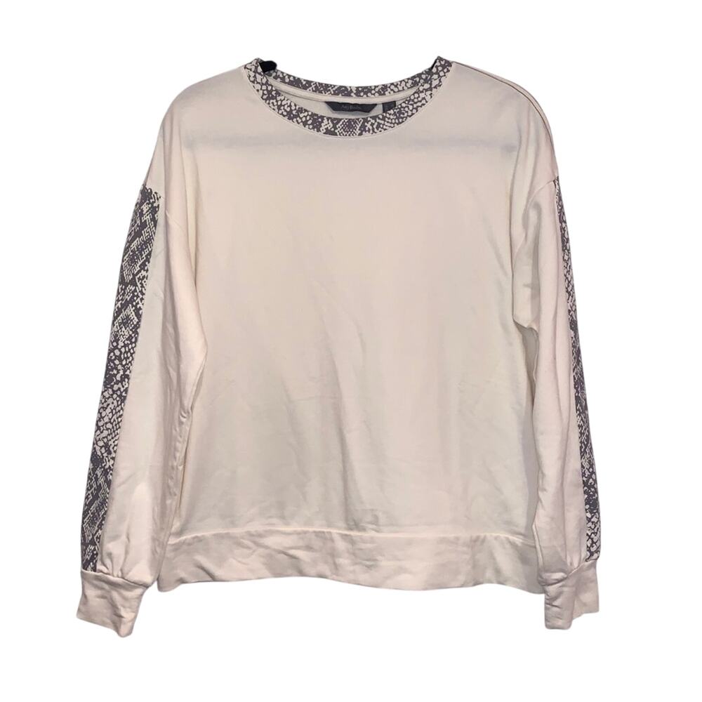 AnyBody Lounge Top XS Cream Snake Print‎ Sleeve Pullover Soft Cozy Sweatshirt
